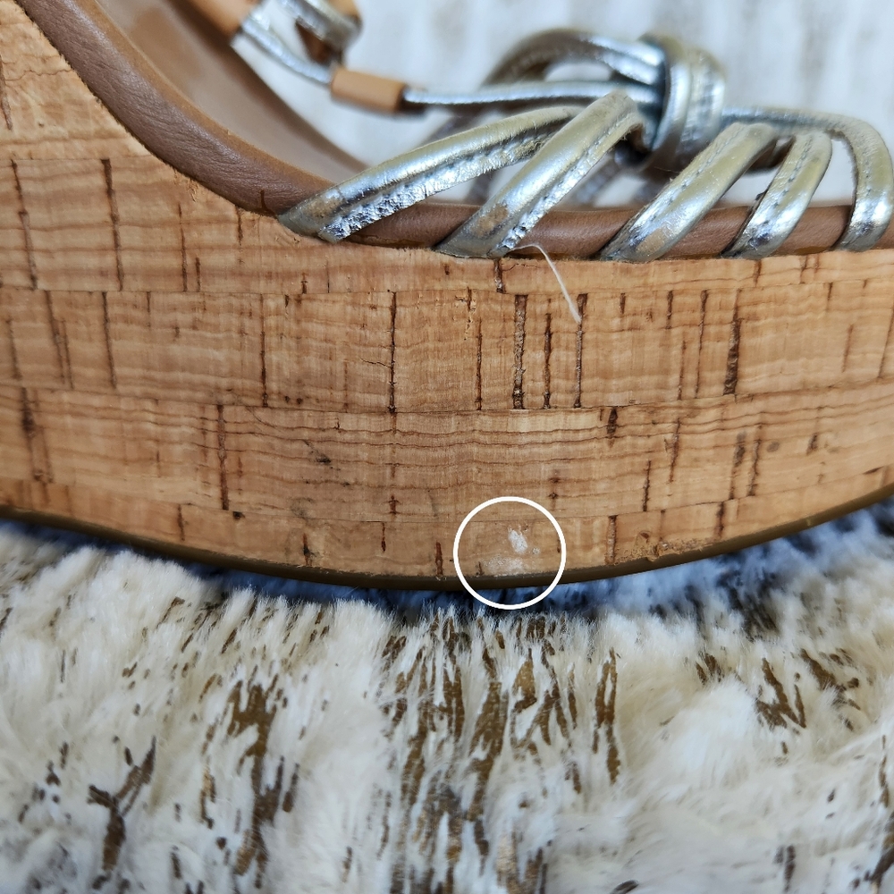 Coach "Georgiana" Platform Wedge Sandal Metallic Silver Tan | Women's Size 9.5B - Picture 10 of 11